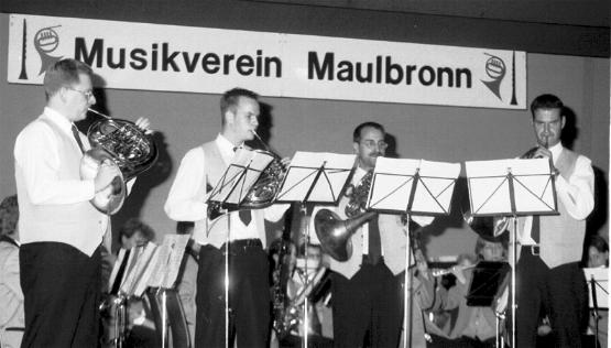28.Okt 2000 Maulbronn. Das Hornquartett bei der Auff&uuml;hrung des Konzertes f&uuml;r 4 H&ouml;rner und Orchester von Heinrich H&uuml;bler, 1822-1893